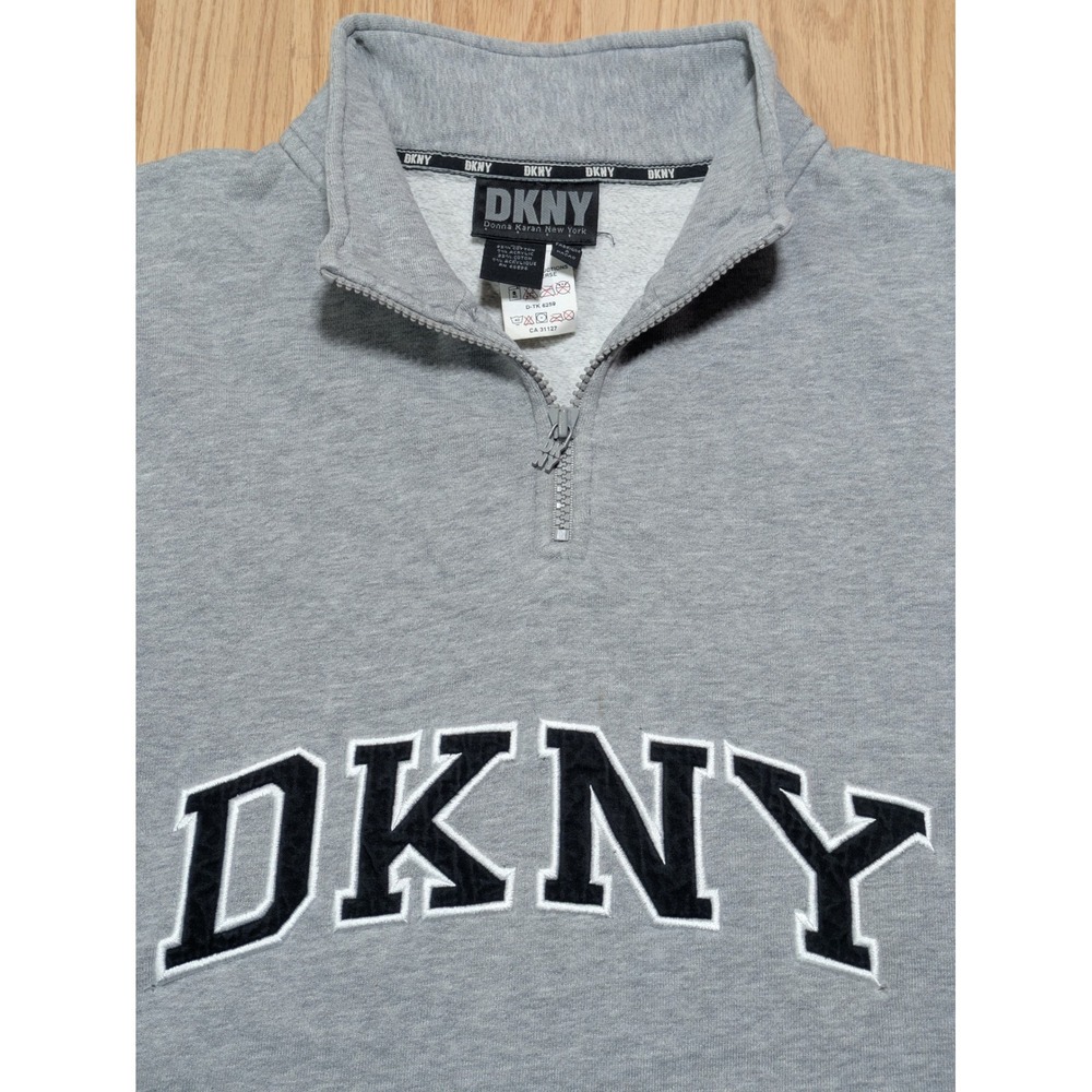 DKNY Mens Vintage Y2K Quarter Zip Spell Out Pullover Sweatshirt Gray XL